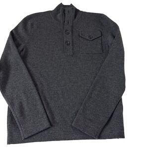 Banana Republic Mens S Merino Wool pullover Mock Neck Button Sweater Grey *holes